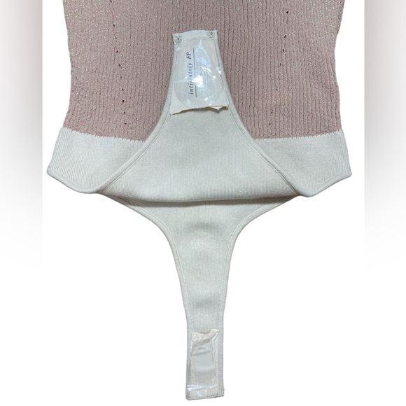 Free People Bodysuit Gold Tan Disco Sparkle Long Sleeve Top Size M NEW - Picture 7 of 16